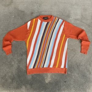 Vintage Phat Farm NYC Striped Cotton Knit Sweater Mens XL Orange Multi Color Y2K